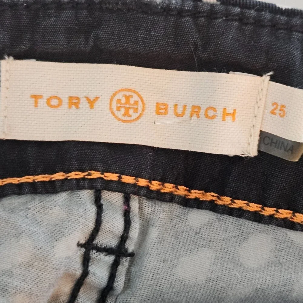 Tory Burch Walker Jeans Pants Size 25 Dotted Pony Print Denim Stretch Ankle‎